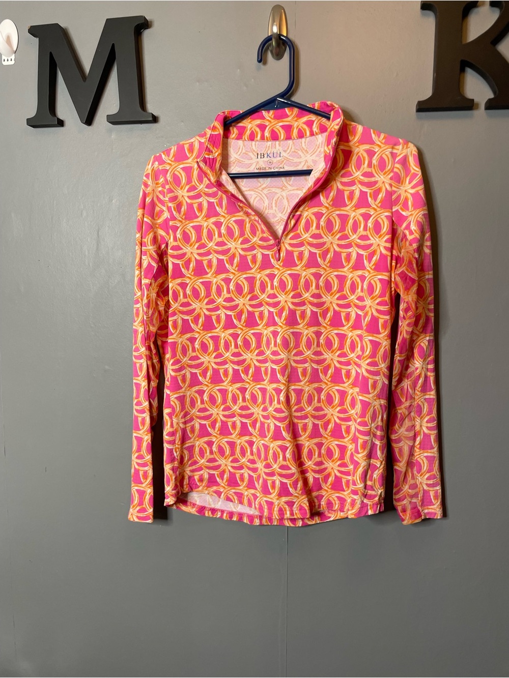 IBKUL UBHOT SHILOH PINK ORANGE MEGAHEAT Long Sleeve Mock Neck Top size medium